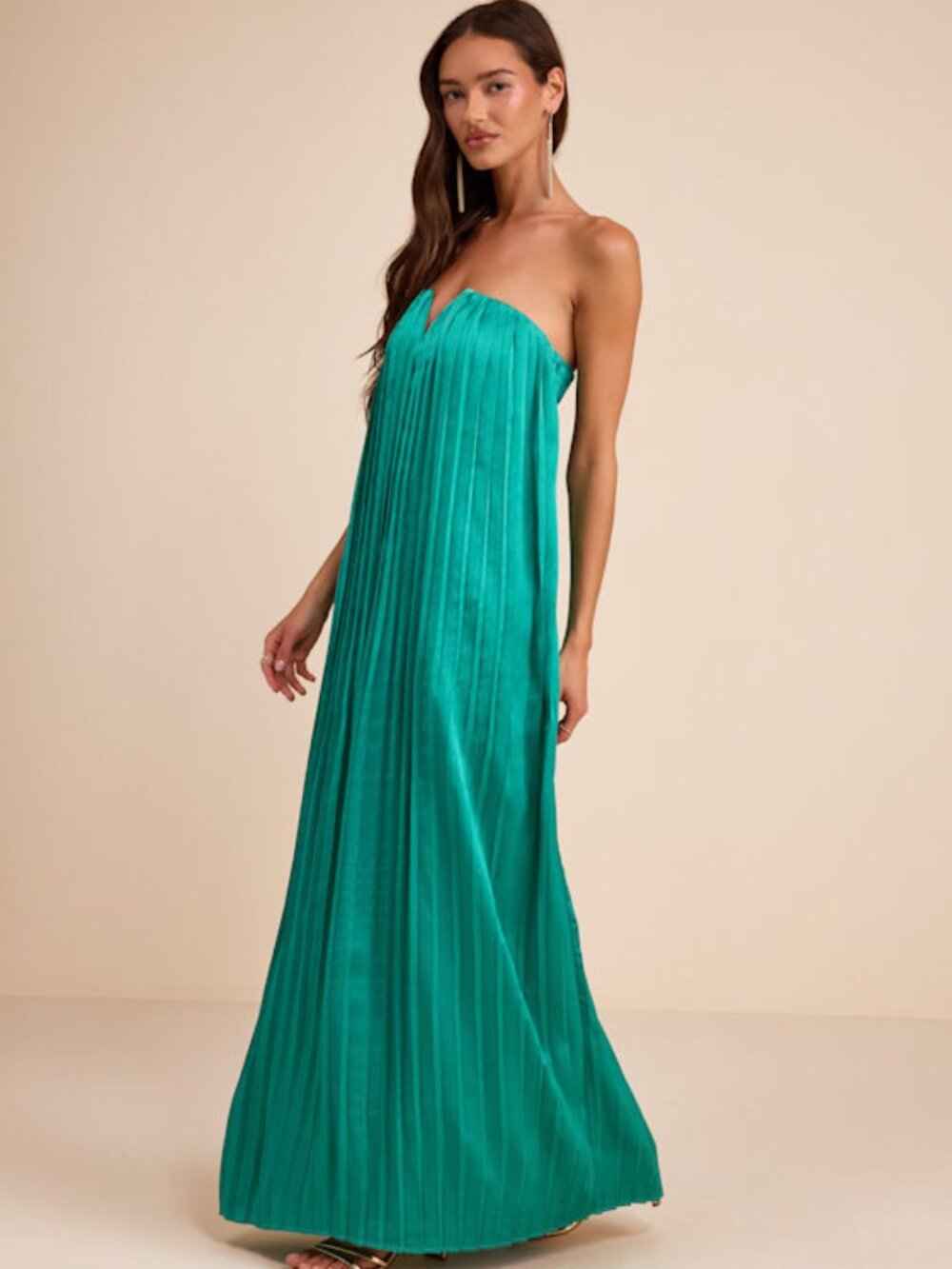 Lulus Celandine Teal Green Pleated Strapless Swing Maxi Dress - Size L